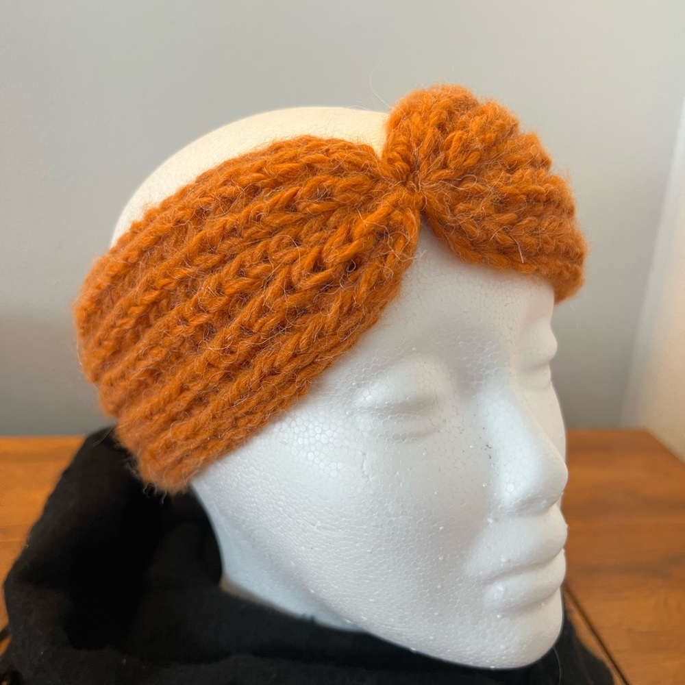 Hand-Knit Orange Turban Headband - alpaca blend